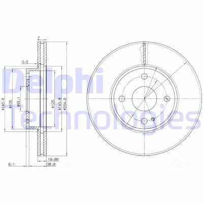 Kuva DELPHI BG3393 Jarrulevyt 254 20 4 Tuuletettu rasvattu käsittelemätön ilman pyöränlaakeria, ABS sensorirengasta MAZDA: MX 5 I, 2