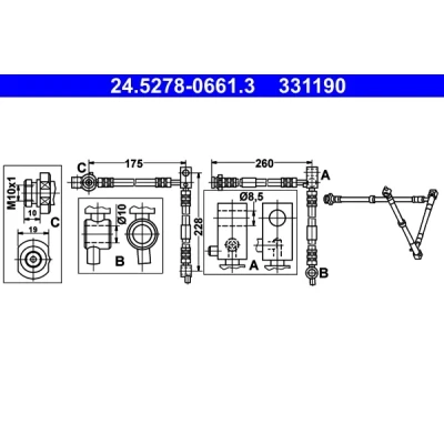Kuva ATE 24.5278 0661.3 Jarruletku 661 M10x1 NISSAN: Primera Farmari, Hatchback, Sedan