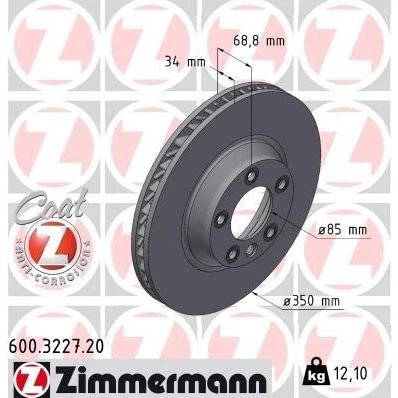Kuva ZIMMERMANN COAT Z 600.3227.20 Jarrulevyt 350 34 6/5 5 130 tuuletettu sisältä pinnoitettu hiiliteräs PORSCHE: Cayenne, AUDI: Q7, VOLKSWAGEN: Touareg I