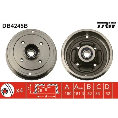Kuva TRW DB4245B Jarrurumpu laakerilla, ilman ABS sensorirengasta RENAULT: CLIO 2, Super 5 Hatchback, DACIA: Logan I MCV