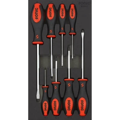 Kuva SONIC 600823 Työkalusarjalaatikko 8 PH.0, PH.1, PH.2, SL 3mm, 4mm, 5.5mm, 6.5mm, 8mm Kromi vanadium teräs Ristipää (PH), Ura kanta