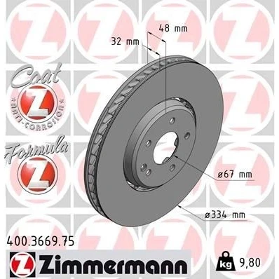 Kuva ZIMMERMANN FORMULA Z COAT 400.3669.75 Jarrulevyt 334 32 6/5 5 112 Tuuletettu, kaksiosainen jarrulevy pinnoitettu Seostettu / hiilletty