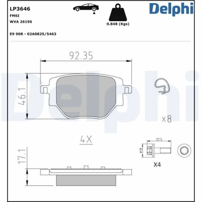 Kuva DELPHI LP3646 Jarrupalat Ei kulumisenilmaisimelle Huudonvaimennuspellillä Tarvikkeilla PEUGEOT: 2008 II