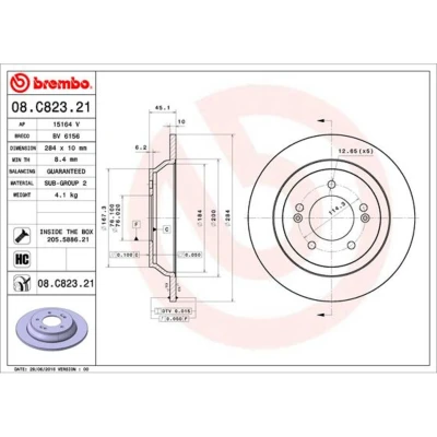 Kuva BREMBO 08.C823.21 Jarrulevyt 284 10 5 täysi pinnoitettu hiiliteräs Ruuveilla KIA: SOUL 2