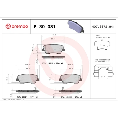 Kuva BREMBO P 30 081 Jarrupalat akustisella kulumavaroittimella Tarvikkeilla KIA: Stinger Hatchback