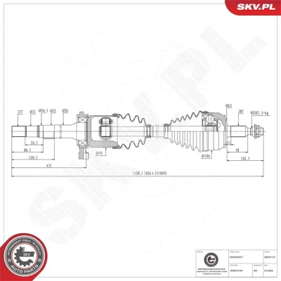 Kuva Vetoakseli, Etuakseli, oikea Esen skv 40SKV110 vw OE 7E0407276P, 7E0407454CX, 7E0407454NX