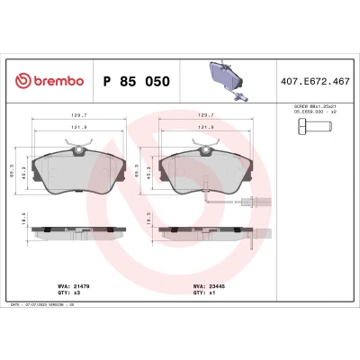 Kuva BREMBO P 85 050 Jarrupalat Sis. kulumisenilmaisimen Jarrusatulan ruuveilla Ilman tarvikkeita VOLKSWAGEN: TRANSPORTER 4, 4 Bus