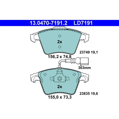 Kuva ATE Ceramic 13.0470 7191.2 Jarrupalat Sis. kulumisenilmaisimen VOLKSWAGEN: Touareg I
