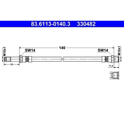 Kuva ATE 83.6113 0140.3 Jarruletku 140 M10x1 SEAT: Alhambra I, FORD: Galaxy Mk1 MPV