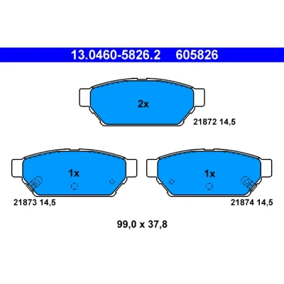 Kuva ATE 13.0460 5826.2 Jarrupalat akustisella kulumavaroittimella MITSUBISHI: Carisma Sedan, Hatchback, Lancer 5 Limousine
