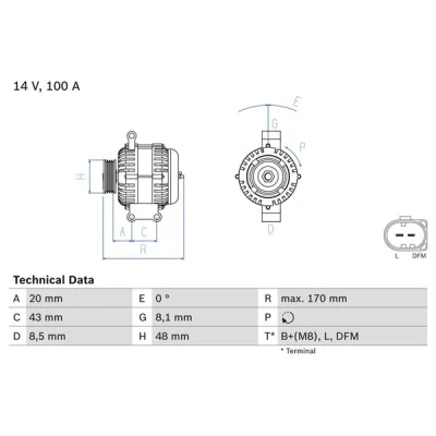 Kuva BOSCH 0 986 047 220 Laturi 14V 100A MINI: Hatchback, Cabriolet