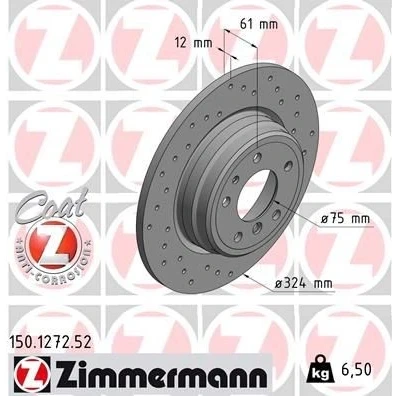 Kuva ZIMMERMANN SPORT COAT Z 150.1272.52 Jarrulevyt 324 12 7/5 5 120 täysi, reijitetty pinnoitettu hiiliteräs BMW: 7
