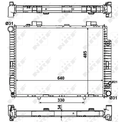 Kuva NRF 58159 Jäähdytin Alumiini 640 485 34 asennusosilla Jäähdytysrivat juotetut MERCEDES BENZ: E sarja Sedan, C T modell