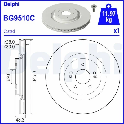 Kuva DELPHI Jarrulevy 30mm 5 Tuuletettu pinnoitettu käsittelemätön BG9510C 51712L1700 Jarrulevyt