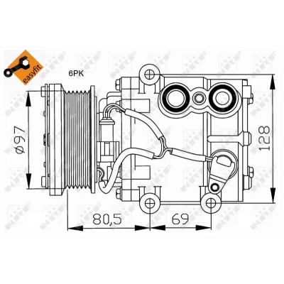Kuva NRF EASY FIT 32401 Ilmastoinnin Kompressori SCROLL90V 12 PAG 46 kompressoriöljyllä, Tiivisterenkaalla FORD: FIESTA 5