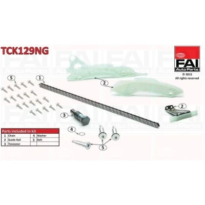 Kuva FAI AutoParts TCK129NG Jakoketjusarja ilman tiivisteitä, hammaspyöriä Yksinkertainen, Niittiketju PEUGEOT: 207 Hatchback, 308 I SW