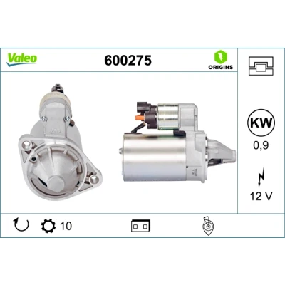 Kuva VALEO 600275 Starttimoottori 12V 0,9kW 10 75mm HYUNDAI: i20 II Hatchback