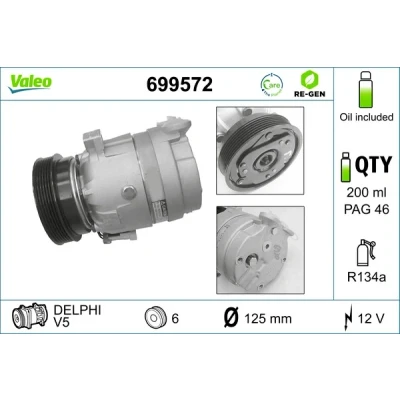 Kuva VALEO 699572 Ilmastoinnin Kompressori V5 12 PAG 46 R 134a kompressoriöljyllä REMANUFACTURED OPEL: Tigra Coupe