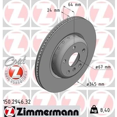 Kuva ZIMMERMANN FORMULA F COAT Z 150.2946.32 Jarrulevyt 345 24 6/5 5 112 tuuletettu sisältä, kaksiosainen jarrulevy pinnoitettu hiiliteräs BMW: Sedan