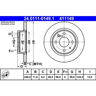 Kuva ATE 24.0111 0149.1 Jarrulevyt 240,5 11,0 4 98,0 täysi ALFA ROMEO: 145, 33 Hatchback