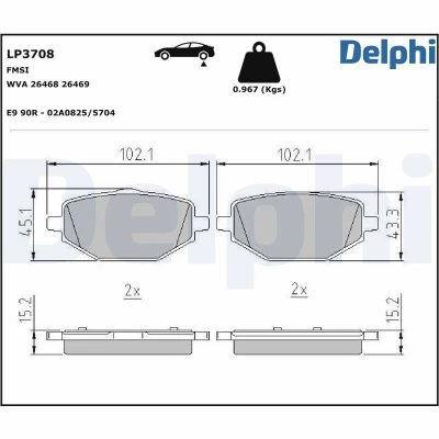 Kuva DELPHI LP3708 Jarrupalat Ei kulumisenilmaisimelle Huudonvaimennuspellillä Ilman tarvikkeita RENAULT: Megane 4