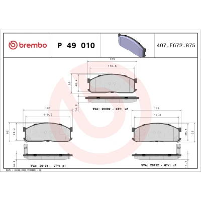 Kuva BREMBO P 49 010 Jarrupalat akustisella kulumavaroittimella Ilman tarvikkeita