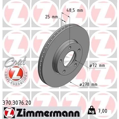Kuva ZIMMERMANN COAT Z 370.3076.20 Jarrulevyt 278 25 5/5 5 114 tuuletettu sisältä pinnoitettu hiiliteräs MAZDA: 5, 3 Hatchback, Sedan
