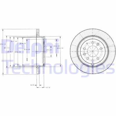 Kuva DELPHI BG4336 Jarrulevyt 302 18 5 Tuuletettu rasvattu käsittelemätön ilman pyöränlaakeria, ABS sensorirengasta MAZDA: CX 7