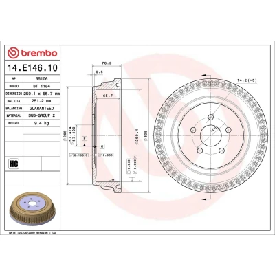 Kuva BREMBO 14.E146.10 Jarrurumpu 250,1