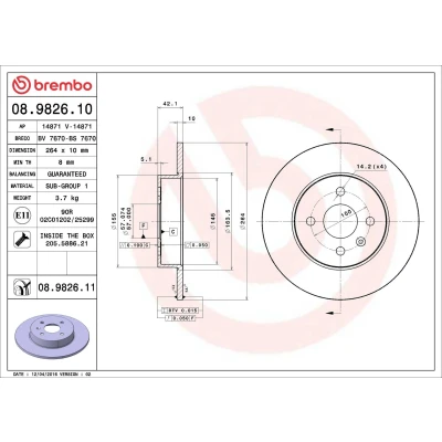 Kuva BREMBO 08.9826.10 Jarrulevyt 264 10 4 täysi Ruuveilla OPEL: Corsa C Hatchback, Meriva A, Combo Van / Farmari