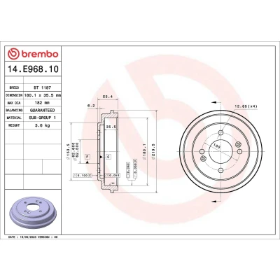 Kuva BREMBO 14.E968.10 Jarrurumpu ilman pyöränlaakerisarjaa 180,1mm