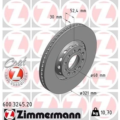 Kuva ZIMMERMANN COAT Z 600.3245.20 Jarrulevyt 321 30 10/5 5 112 Tuuletettu, ulko pinnoitettu hiiliteräs VOLKSWAGEN: Passat B5 GP Variant