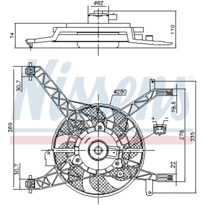 Kuva NISSENS 85751 Jäähdyttimen Tuuletin 280 12 108 ilman integroitua säädintä FORD: FIESTA 6, 6 Van