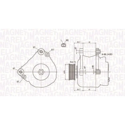 Kuva MAGNETI MARELLI 063731818010 Laturi 12V 110A SKODA: Octavia 2 Combi, II Hatchback, SEAT: Altea XL, AUDI: A3 Sportback