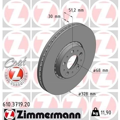 Kuva ZIMMERMANN COAT Z 610.3719.20 Jarrulevyt 328 30 10/5 5 108 Tuuletettu, ulko pinnoitettu VOLVO: XC90 I