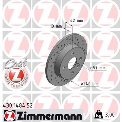 Kuva ZIMMERMANN SPORT COAT Z 430.1484.52 Jarrulevyt 240 10 5/4 4 100 täysi, reijitetty pinnoitettu hiiliteräs OPEL: Astra G CC, H Caravan