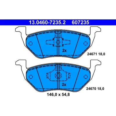 Kuva ATE 13.0460 7235.2 Jarrupalat Ei kulumisenilmaisimelle, Ilman kulumisenilmaisinta FORD: Maverick SUV