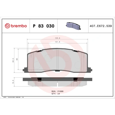 Kuva BREMBO P 83 030 Jarrupalat Ilman kulumisenilmaisinta tarvikkeita TOYOTA: Previa / Estima I