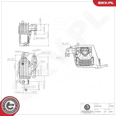 Kuva ESEN SKV 75SKV299 Moottorin Kumityyny Oikea Kumimetallilaakeri Alumiini, Kumi 275mm 215mm