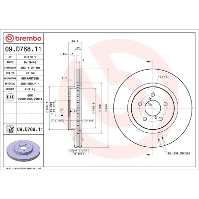 Kuva BREMBO 09.D768.11 Jarrulevyt 293 24 5 tuuletettu sisältä pinnoitettu SUBARU: XV II