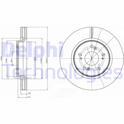 Kuva DELPHI BG4250C Jarrulevyt 293 28 5 Tuuletettu pinnoitettu käsittelemätön ilman pyöränlaakeria, ABS sensorirengasta HONDA: CR V 3, 4
