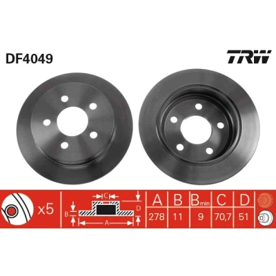 Kuva TRW DF4049 Jarrulevyt 278 11 5 118 täysi Lakattu