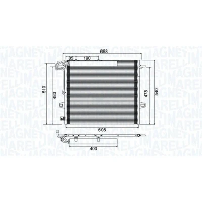 Kuva MAGNETI MARELLI 350203947000 Ilmastoinnin Lauhdutin Vedenerottimella 608x540x16 540 608 16 MERCEDES BENZ: ML sarja, R sarja