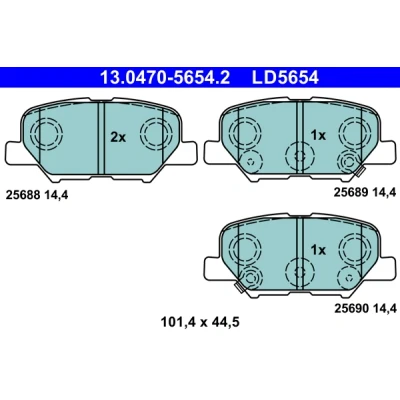 Kuva ATE 13.0470 5654.2 Jarrupalat akustisella kulumavaroittimella MITSUBISHI: OUTLANDER 3, ASX SUV, MAZDA: 6 Farmari, Sedan