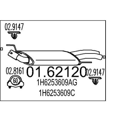 Kuva MTS 01.62120 Takaäänenvaimennin 1000 VOLKSWAGEN: GOLF 3
