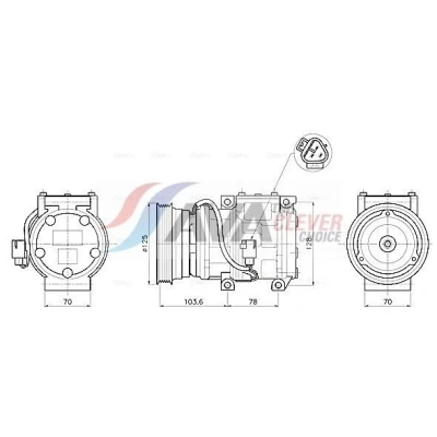 Kuva AVA COOLING SYSTEMS TOAK798 Ilmastoinnin Kompressori 10PA15L 12V PAG 46 R134a kompressoriöljyllä, magneettikytkimellä, ilman diodia