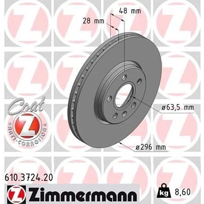 Kuva ZIMMERMANN COAT Z 610.3724.20 Jarrulevyt 296 28 6/5 5 108 tuuletettu sisältä pinnoitettu VOLVO: V90 II Farmari, V60 II, S90