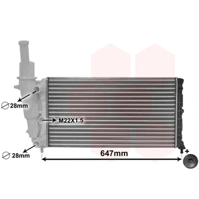 Kuva VAN WEZEL 17002140 Jäähdytin Alumiini 577 322 23 *** IR PLUS tulpalla Jäähdytysrivat mekaan. kiinnitetyt FIAT: Punto I Hatchback
