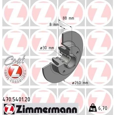 Kuva ZIMMERMANN Jarrulevy RENAULT: MEGANE 3 Grandtour, Clio 4 260mm 8mm 5/5 5 aukko 114mm täysi pinnoitettu 470.5401.20 432000010R,432002188R,432006506R