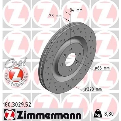 Kuva ZIMMERMANN SPORT COAT Z 180.3029.52 Jarrulevyt 323 28 6/4 4 108 tuuletettu sisältä, reijitetty pinnoitettu PEUGEOT: 208 I Hatchback